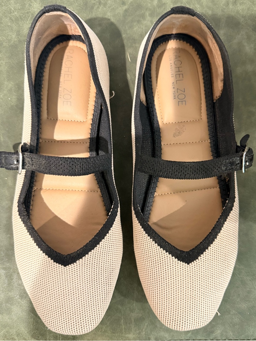 Rachel Zoe Cream & Black Mary Jane Flats with Strap